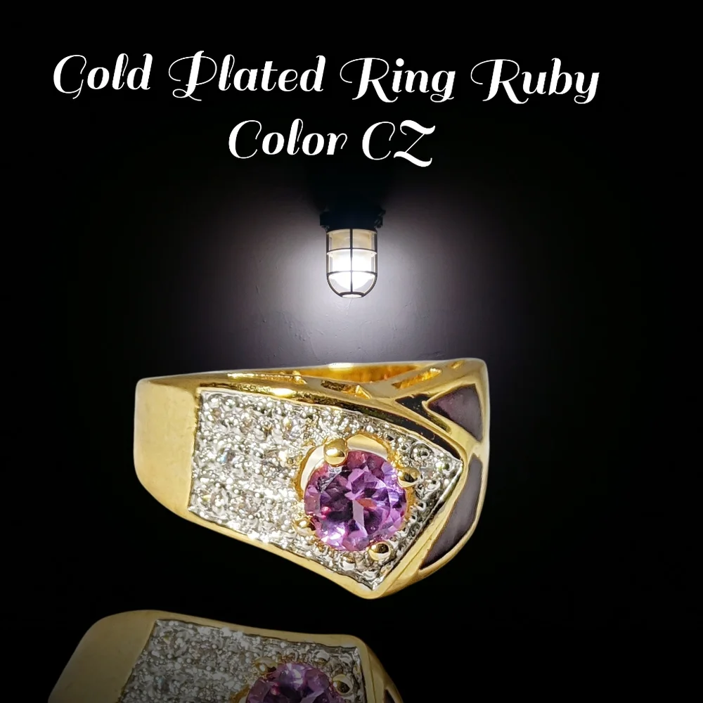 Gold Plated Ring Ruby Color CZ Size 8 NWOT